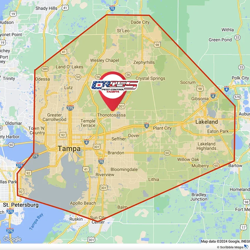 Cross Pest Control Service Area Map Tampa Fl